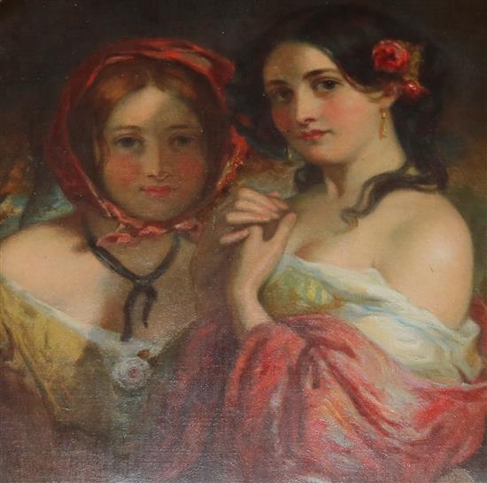 19th century English School, oil of two girls